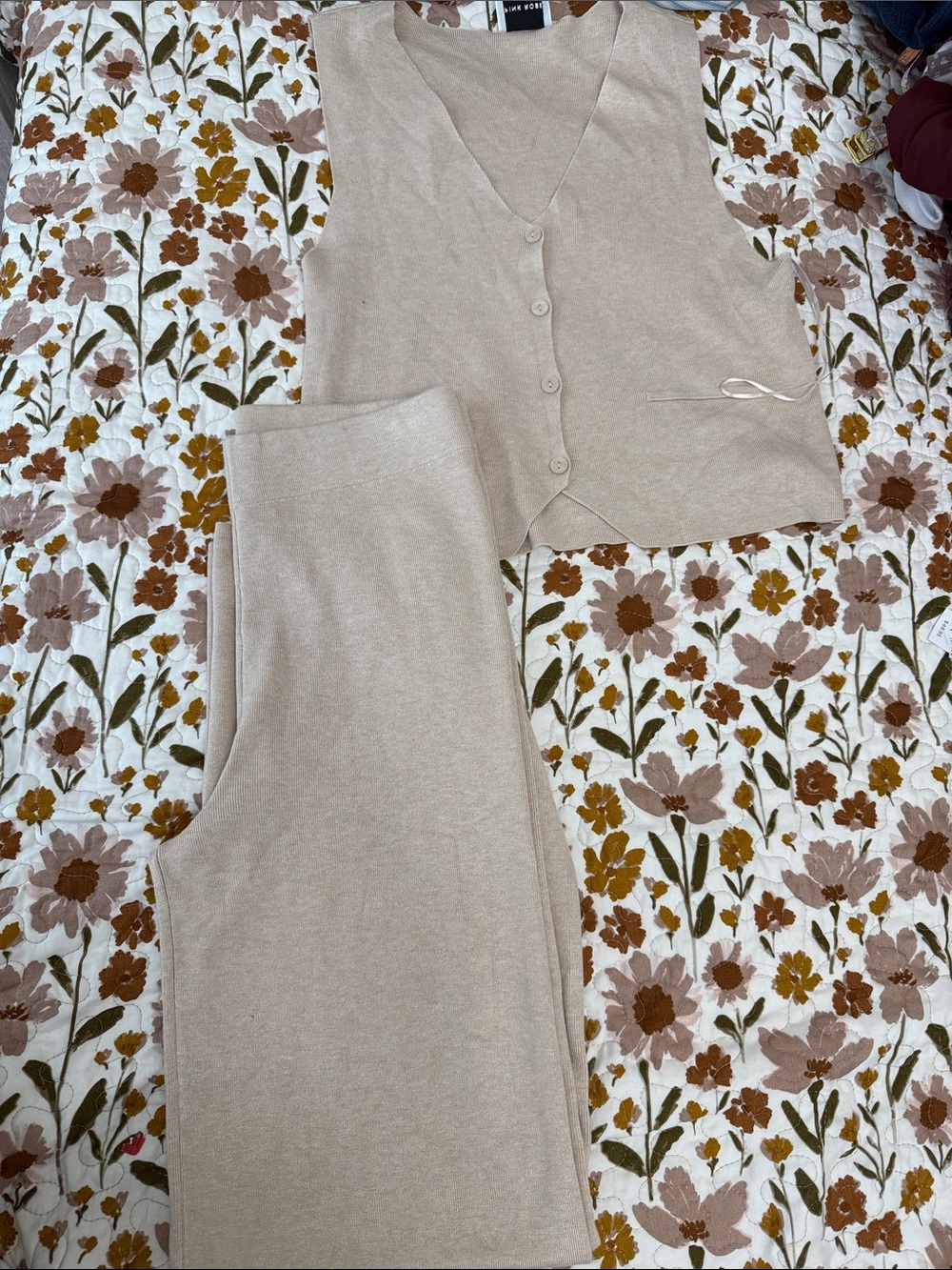 Marshalls Neutral Beige Knit Vest & Wide-Leg Pants Set